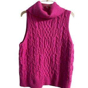 Talbots Pink Cable Knit Sleeveless Turtleneck Sweater vest XL